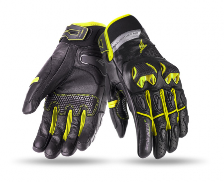 Manusi barbati Seventy - Manusi moto vara piele Seventy Racing, barbati, negru/galben