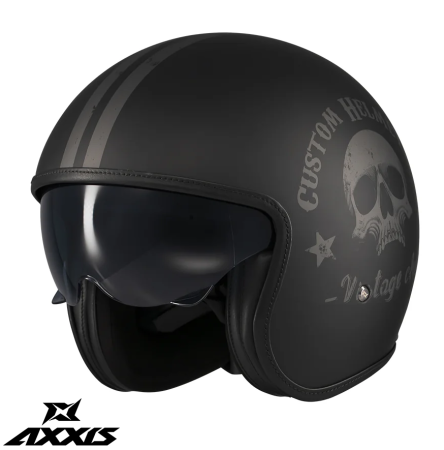 Casti Vintage - Casca Axxis model Hornet S SV Vintageclub B1 negru mat (ochelari soare integrati) – omologare noua ECE 22.06