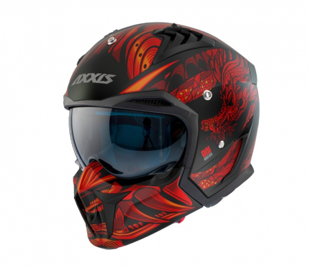 Casca Axxis model Hunter SV ONI rosu mat (ochelari soare integrati) – masca (protectie) barbie si cozoroc detasabile [1]