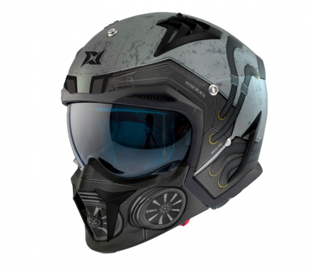 Casca Axxis model Hunter SV Toxic gri mat (ochelari soare integrati) – masca (protectie) barbie si cozoroc detasabile [1]