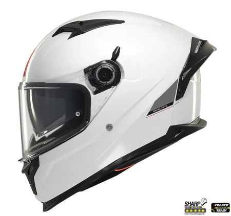 Casti Integrale Mt Helmets - Casca integrala MT Braker SV A0 alb lucios (ochelari soare integrati) – tip viziera: MT-V-28B – DKS435 – punctaj maxim SHARP Test – 5 stele