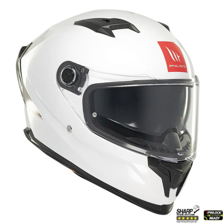 Casca integrala MT Braker SV A0 alb lucios (ochelari soare integrati) – tip viziera: MT-V-28B – DKS435 – punctaj maxim SHARP Test – 5 stele [3]