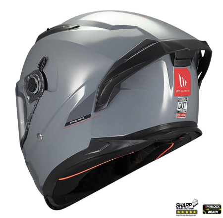 Casca integrala MT Braker SV A12 gri lucios (ochelari soare integrati) – tip viziera: MT-V-28B – DKS435 – punctaj maxim SHARP Test – 5 stele [5]