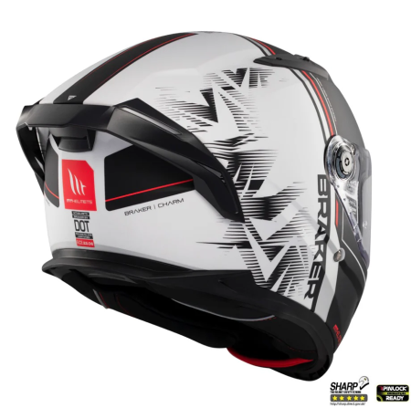 Casca integrala MT Braker SV Charm A1 alb/negru mat (ochelari soare integrati) – tip viziera: MT-V-28B – DKS435 – punctaj maxim SHARP Test – 5 stele [4]