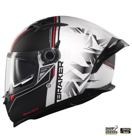 Casti Integrale Mt Helmets - Casca integrala MT Braker SV Charm A1 alb/negru mat (ochelari soare integrati) – tip viziera: MT-V-28B – DKS435 – punctaj maxim SHARP Test – 5 stele