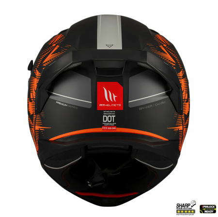 Casca integrala MT Braker SV Charm B4 negru/portocaliu mat (ochelari soare integrati) – tip viziera: MT-V-28B – DKS435 – punctaj maxim SHARP Test – 5 stele [3]
