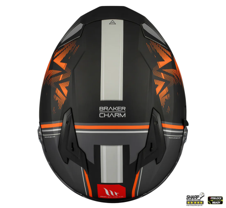 Casca integrala MT Braker SV Charm B4 negru/portocaliu mat (ochelari soare integrati) – tip viziera: MT-V-28B – DKS435 – punctaj maxim SHARP Test – 5 stele [4]