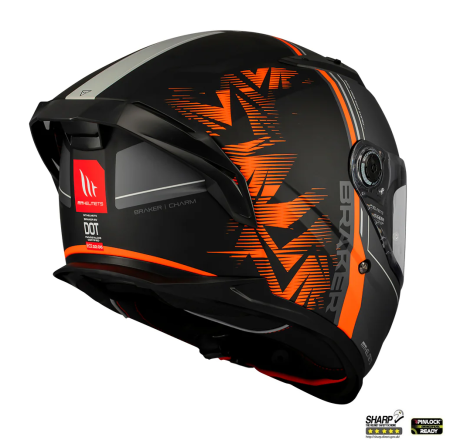 Casca integrala MT Braker SV Charm B4 negru/portocaliu mat (ochelari soare integrati) – tip viziera: MT-V-28B – DKS435 – punctaj maxim SHARP Test – 5 stele [2]