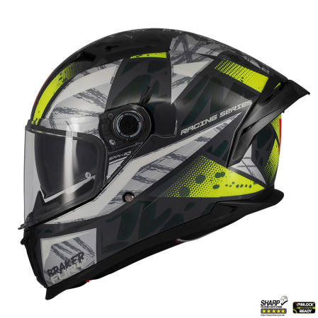 Casti Integrale Mt Helmets - Casca integrala MT Braker SV Fury C6 gri/galben lucios (ochelari soare integrati) – tip viziera: MT-V-28B – DKS435 – punctaj maxim SHARP Test – 5 stele