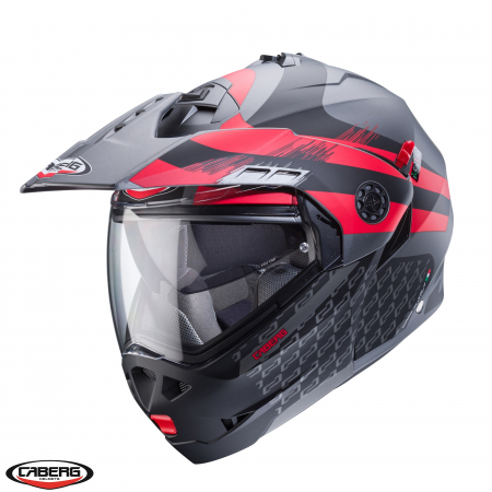 Casti Flip-up/Modulare - Casca modulabila (flip-up)/adventure Caberg model Tourmax X SV Sarabe L2 gun metal (titanium)/negru/rosu mat Pinlock ready – lentila Pinlock inclusa