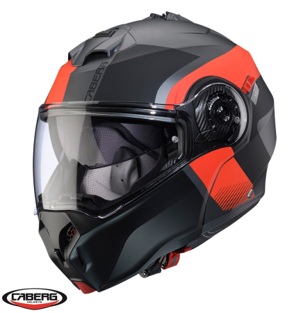 Casti Flip-up/Modulare - Casca modulabila (flip-up) Caberg model Duke Evo SV Indy L2 gun metal (titanium)/rosu fluor/negru mat Pinlock ready – lentila Pinlock inclusa