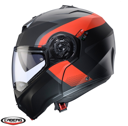 Casca modulabila (flip-up) Caberg model Duke Evo SV Indy L2 gun metal (titanium)/rosu fluor/negru mat Pinlock ready – lentila Pinlock inclusa [1]