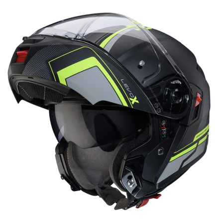 Casti Flip-up/Modulare - Casca modulabila (flip-up) Caberg model Levo X Elite L6 negru/gri/galben fluor mat Pinlock ready – lentila Pinlock inclusa (fibra de sticla)