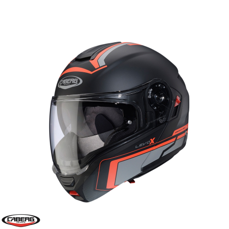 Casti Flip-up/Modulare - Casca modulabila (flip-up) Caberg model Levo X Elite L7 negru/gri/rosu fluor mat Pinlock ready – lentila Pinlock inclusa (fibra de sticla)