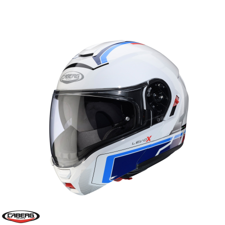 Casti Flip-up/Modulare - Casca modulabila (flip-up) Caberg model Levo X Elite O5 alb/albastru/rosu lucios Pinlock ready – lentila Pinlock inclusa (fibra de sticla)
