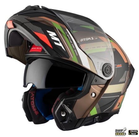Casti Flip-up/Modulare - Casca modulabila MT Atom 2 SV Bast A6 military (maro/verde mat) (ochelari soare integrati) Pinlock Ready – tip viziera: MT-V-35