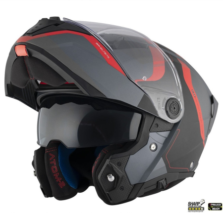 Casti Flip-up/Modulare - Casca modulabila MT Atom 2 SV Emalla B15 gri/rosu mat (ochelari soare integrati) Pinlock Ready – tip viziera: MT-V-35