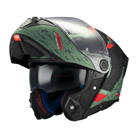 Flip-up MtHelmets - Casca modulabila MT Atom 2 SV Highlands C6 verde mat (ochelari soare integrati) + lentila antiaburire Pinlock 70 cadou – tip viziera: MT-V-35