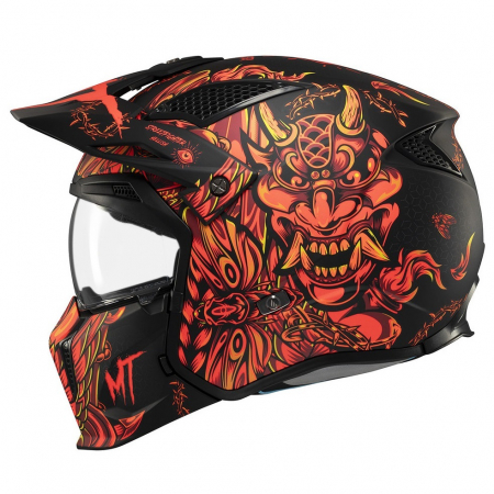 Casti Enduro/Cross/Atv - Casca MT Streetfighter Hellish rosu mat (ochelari soare integrati) – masca (protectie) barbie si cozoroc detasabile – omologare noua ECE 22.06