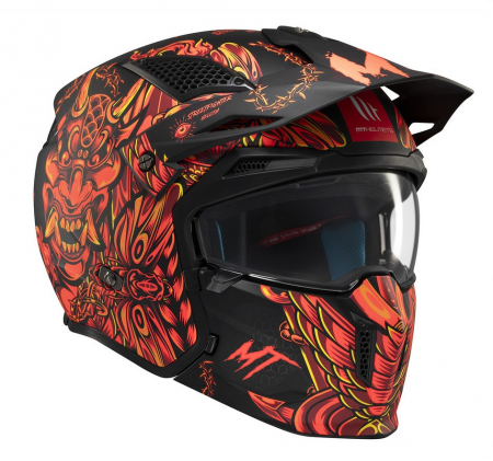 Casca MT Streetfighter Hellish rosu mat (ochelari soare integrati) – masca (protectie) barbie si cozoroc detasabile – omologare noua ECE 22.06 [2]