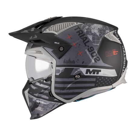 Casca MT Streetfighter SV S Belic B2 gri/negru mat (ochelari soare integrati) – masca (protectie) barbie si cozoroc detasabile – omologare noua ECE 22.06 [5]