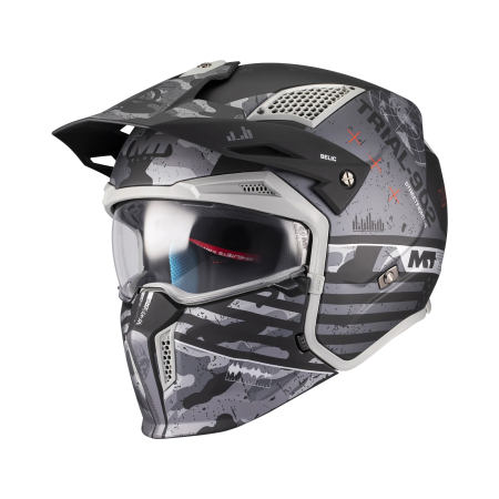Off-Road MtHelmets - Casca MT Streetfighter SV S Belic B2 gri/negru mat (ochelari soare integrati) – masca (protectie) barbie si cozoroc detasabile – omologare noua ECE 22.06