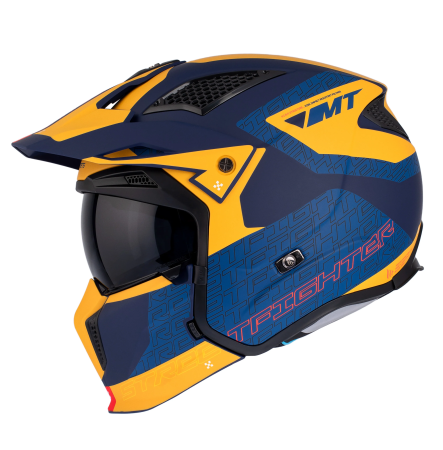 Off-Road MtHelmets - Casca MT Streetfighter SV S Totem C3 galben mat (ochelari soare integrati) – masca (protectie) barbie si cozoroc detasabile – omologare noua ECE 22.06