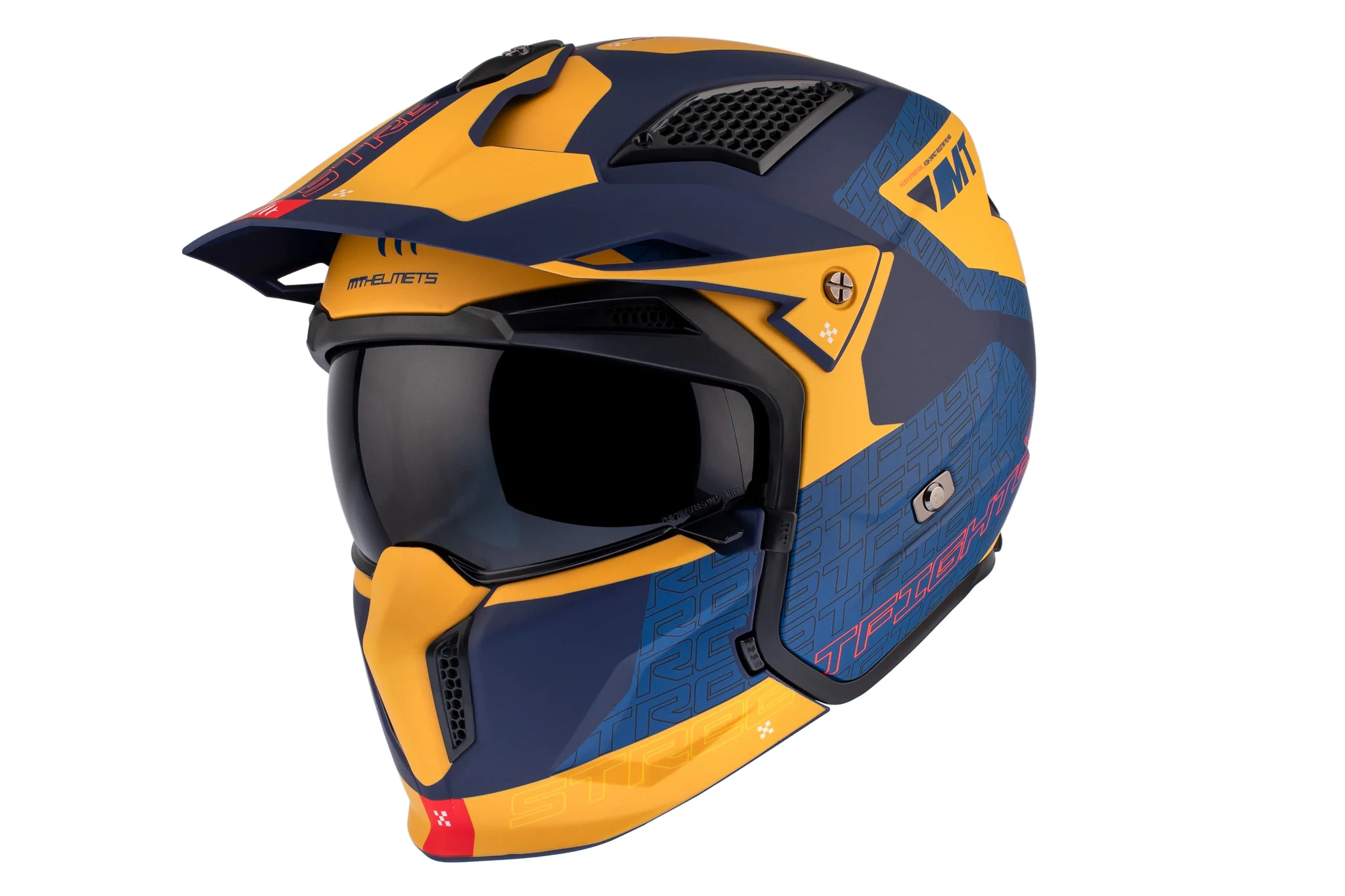 Casca MT Streetfighter SV S Totem C3 galben mat (ochelari soare integrati) – masca (protectie) barbie si cozoroc detasabile – omologare noua ECE 22.06 [8]