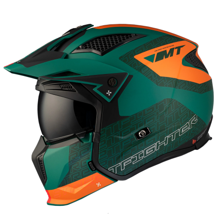 Casti Adventure/Off-Road - Casca MT Streetfighter SV S Totem C6 verde mat (ochelari soare integrati) – masca (protectie) barbie si cozoroc detasabile – omologare noua ECE 22.06