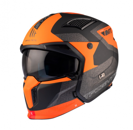 Casca MT Streetfighter Totem portocaliu mat (ochelari soare integrati) – masca (protectie) barbie si cozoroc detasabile – omologare noua ECE 22.06 [10]