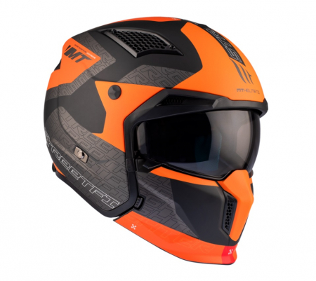 Casca MT Streetfighter Totem portocaliu mat (ochelari soare integrati) – masca (protectie) barbie si cozoroc detasabile – omologare noua ECE 22.06 [12]