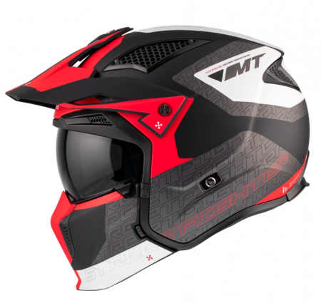 Casti Enduro/Cross/Atv - Casca MT Streetfighter Totem rosu mat (ochelari soare integrati) – masca (protectie) barbie si cozoroc detasabile – omologare noua ECE 22.06