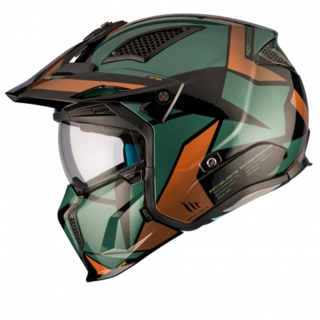 Casti Enduro/Cross/Atv - Casca MT Streetfighter verde lucios (ochelari soare integrati) – masca (protectie) barbie si cozoroc detasabile – omologare noua ECE 22.06