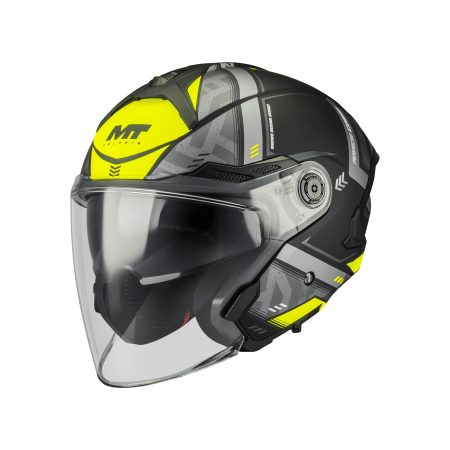 Casti Open-Face - Casca open face motociclete MT Cosmo SV Arrow B3 galben fluor mat (ochelari soare integrati) – tip viziera: MT-V-37