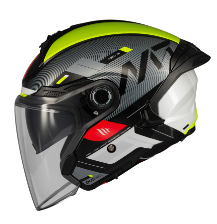Open-face MtHelmets - Casca open face motociclete MT Cosmo SV Silence B3 galben fluor lucios (ochelari soare integrati) – tip viziera: MT-V-37