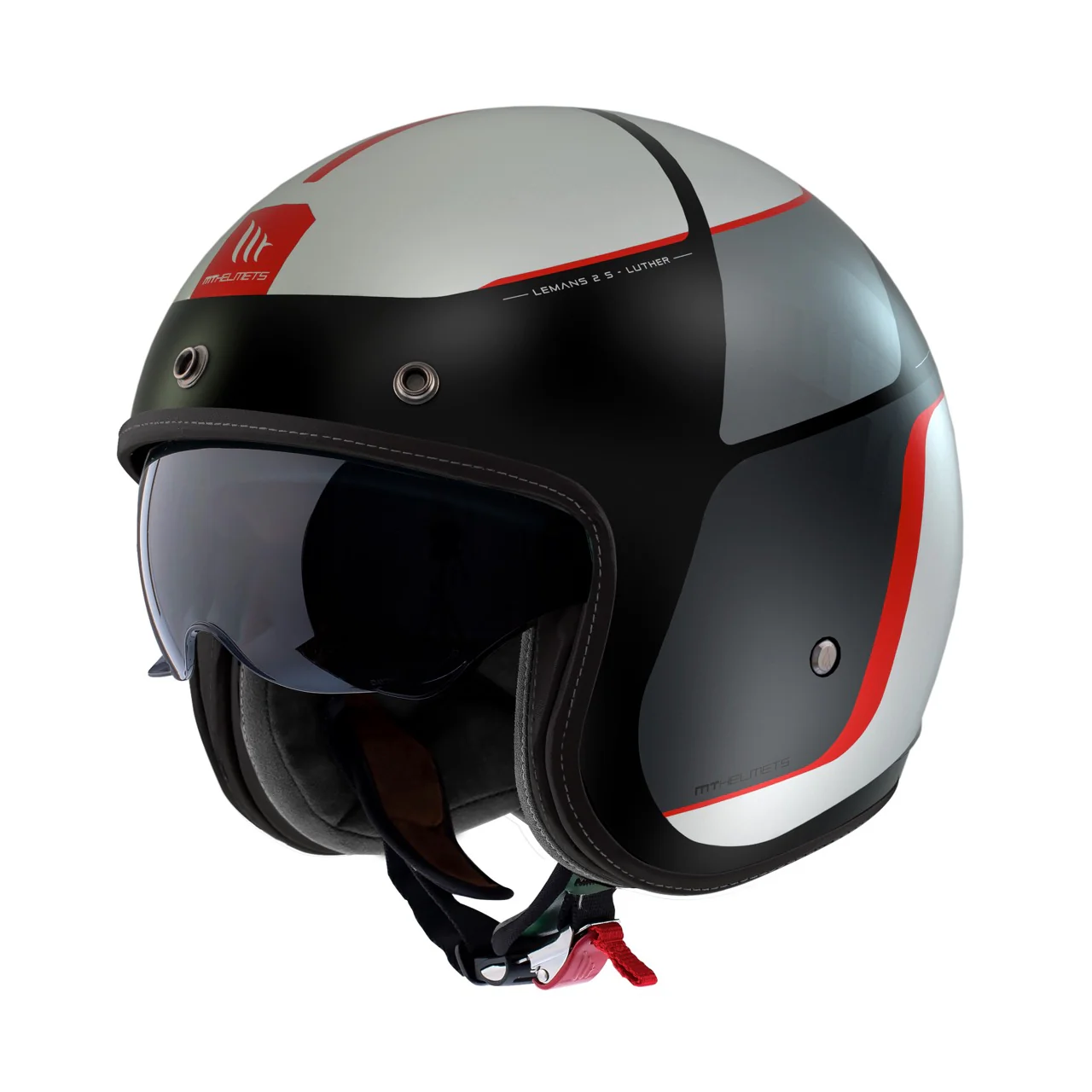 Casti Vintage - Casca open face motociclete MT Le Mans 2 S SV Luther B15 rosu/gri mat (ochelari soare integrati) – omologare noua ECE 22.06