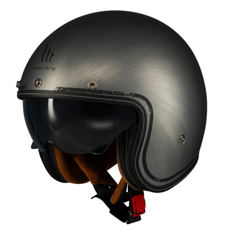 Casti Vintage - Casca open face motociclete MT Le Mans 2 S SV Scratched Chrome A2 gri mat (ochelari soare integrati) – omologare noua ECE 22.06