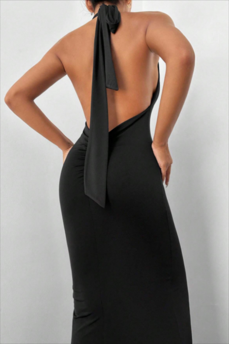 rochie eleganta de ocazie lunga neagra [3]