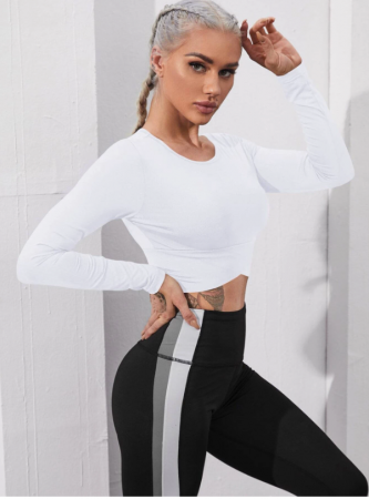 Bluza Fitness Dama Alba Cu Maneci Lungi [2]