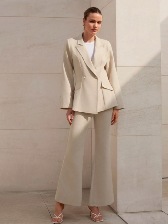 Costume Dama Cu Pantaloni - Costum Dama Elegant Office Bej