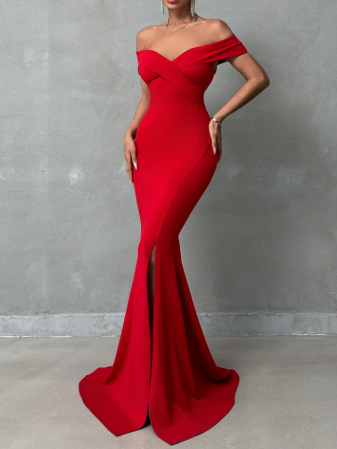 Rochie Eleganta Rosie Lunga Cu Umerii Goi [4]