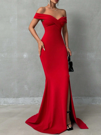 Rochie Eleganta Rosie Lunga Cu Umerii Goi [3]