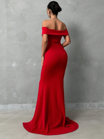 Rochie Eleganta Rosie Lunga Cu Umerii Goi [1]