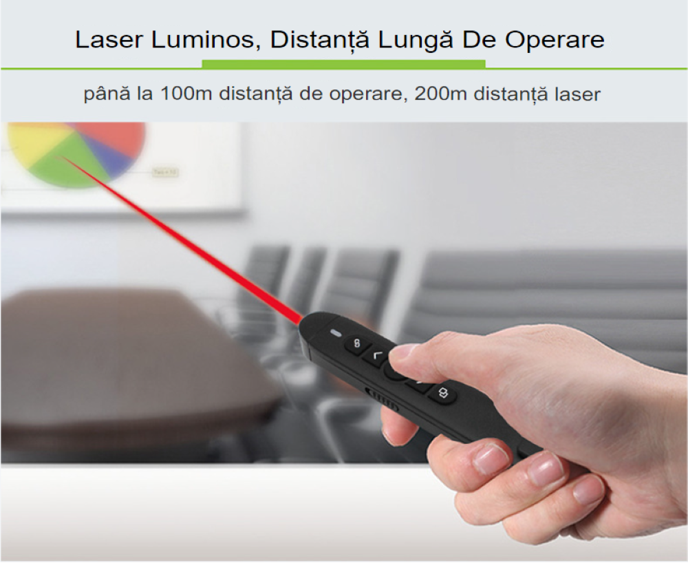 N004 Laser pointer 2.4 Ghz wireless compatibil Windows, Mac OS, Android, Linux, incarcare cu baterie AAA, Negru [6]