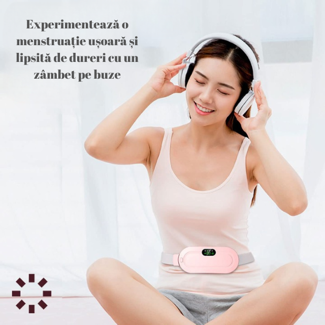 Aparat pentru masaj si incalzire lombar SERBY®, alinare durei menstruale si ciclu, 4 trepte de vibratii, 3 niveluri de temperature reglabile, roz [4]