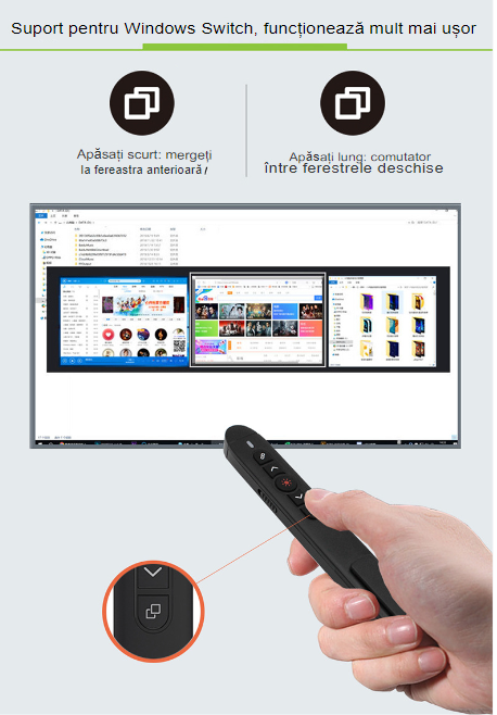 N004 Laser pointer 2.4 Ghz wireless compatibil Windows, Mac OS, Android, Linux, incarcare cu baterie AAA, Negru [3]