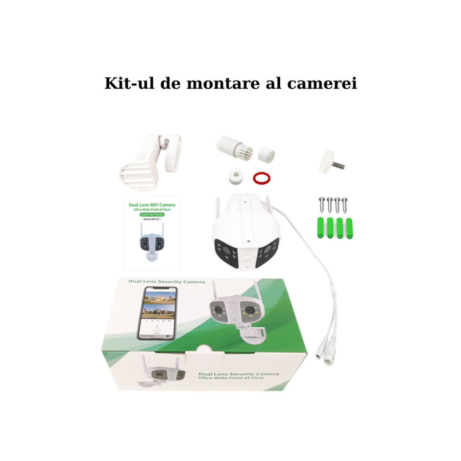 Camera de supraveghere dual, vedere panoramica, 180° fiecare obiectiv, WIFI, 1080P Ultra HD, zoom de 100x, comunicare bidirectionala, senzor de miscare cu declansare alarma automata, Night Vision, Led [9]