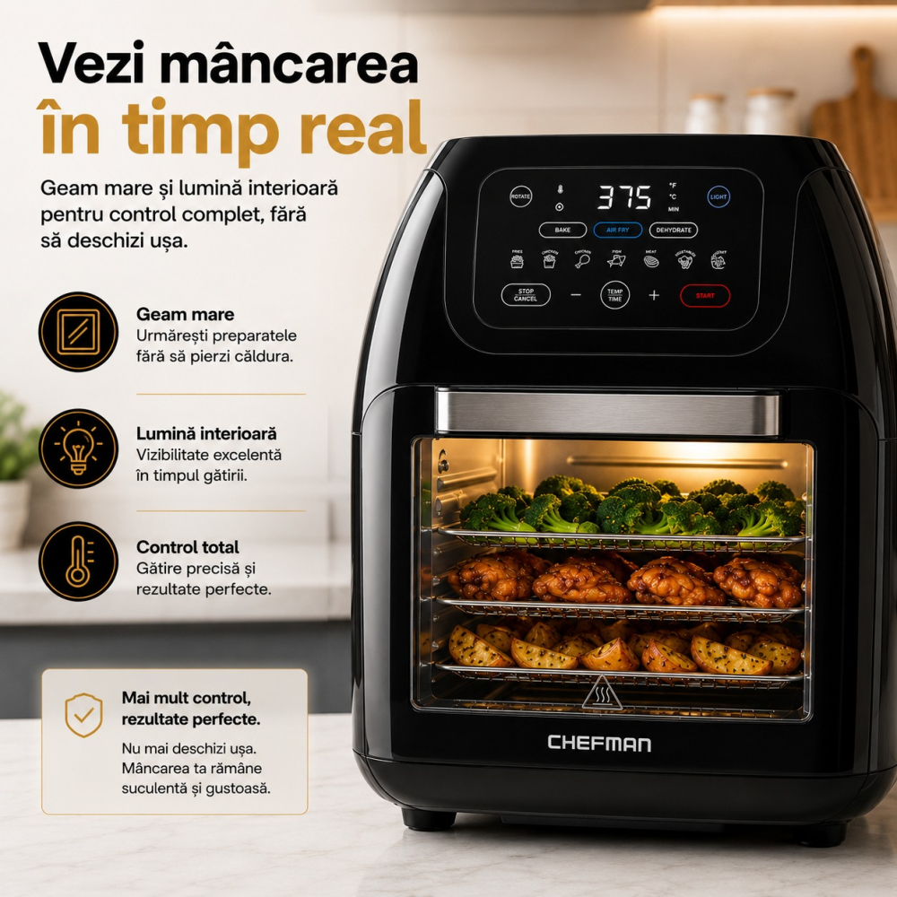 Airfryer Chefman® 10L, 1800W, Cuptor cu Convectie, Rotisor, Deshidrator, 17 Programe + Prelungitor Profesional 3000W, 5 m [2]