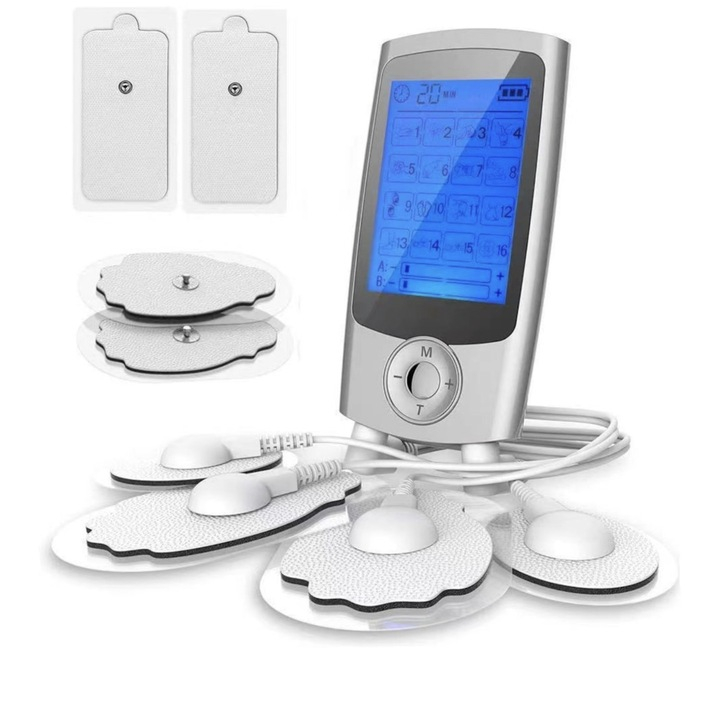 Aparat De Masaj Cu Electrostimulare/Fizioterapie, Stimulator cu 16 moduri Dual Chanel, Cu 20 Niveluri De Intensitate, 4 Electrozi, Doua Canale De Utilizare, 16 Programe De Masaj, Pentru ameliorarea du [1]