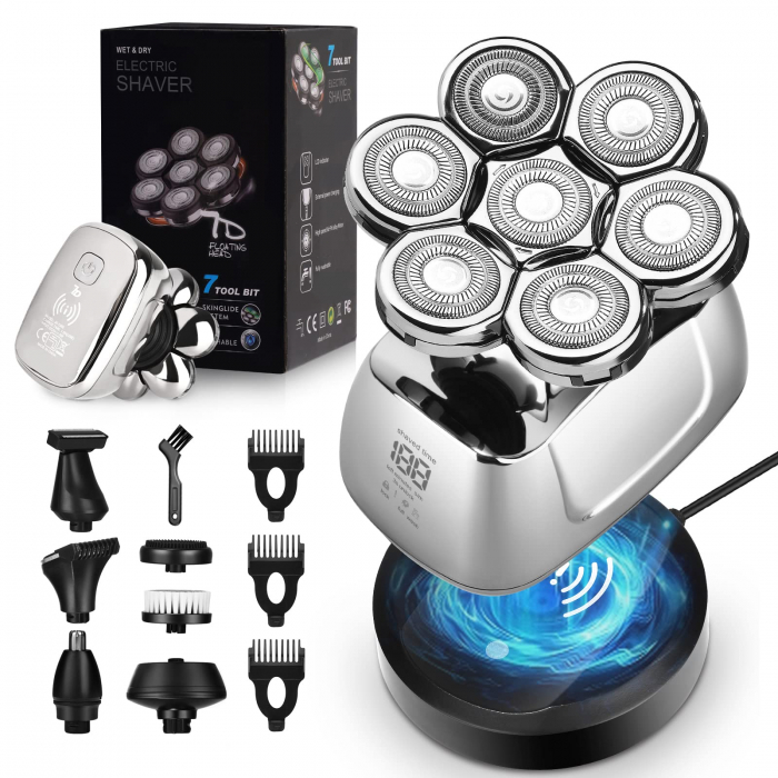 Aparat de ras 7D , rezistenta la apa IPX6, cu 6 capete de schimb, cu statie de incarcare rapida, autonomie de 60 de minute, afisaj cu LED [1]